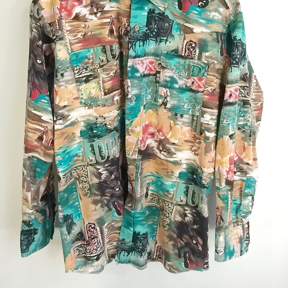 Vtg Brooks Dunn Western Shirt Men's 16 1/2x35 Multicolor Print Panhandle Slim - Picture 2 of 10